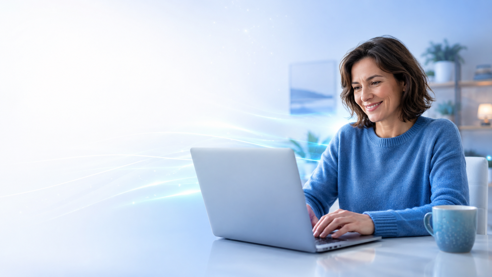 Persona che usa un computer in modo sereno